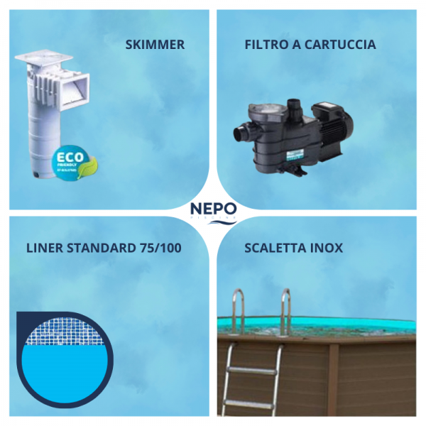 Set standard Piscina Seminterrata effetto legno in pietra ricostruita rettangolare NATURALIS 4,67 x 3,24