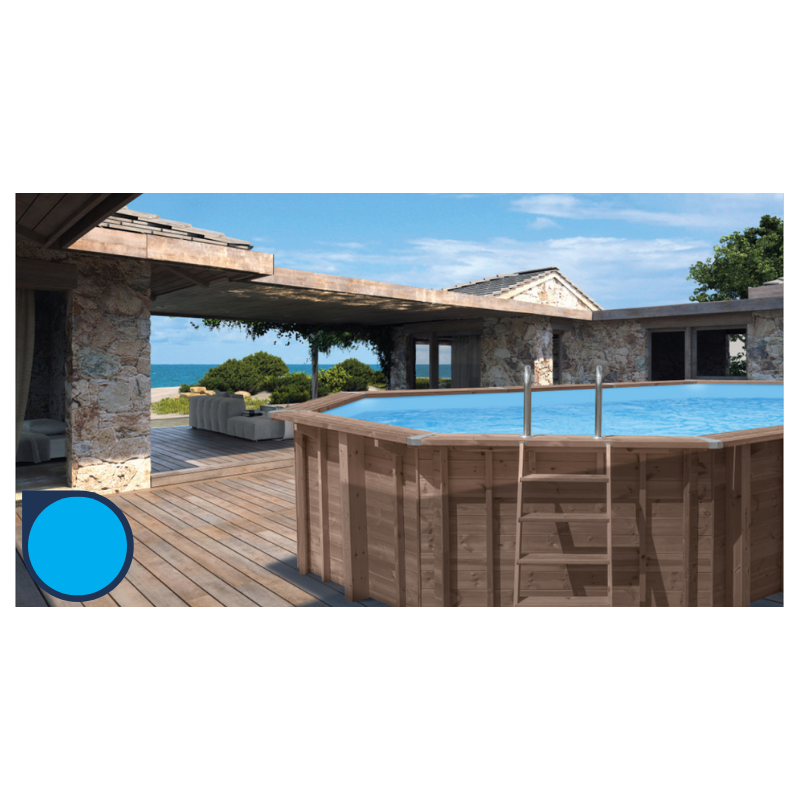 Liner Blu Piscina fuori terra in legno ottagonale allungata BALI