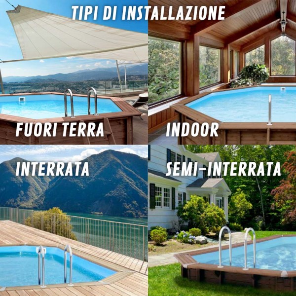 installazione Piscina fuori terra in legno ottagonale allungata BALI